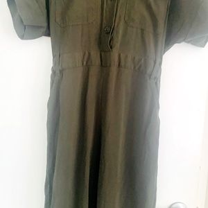 Green cargo jumpsuit with belt